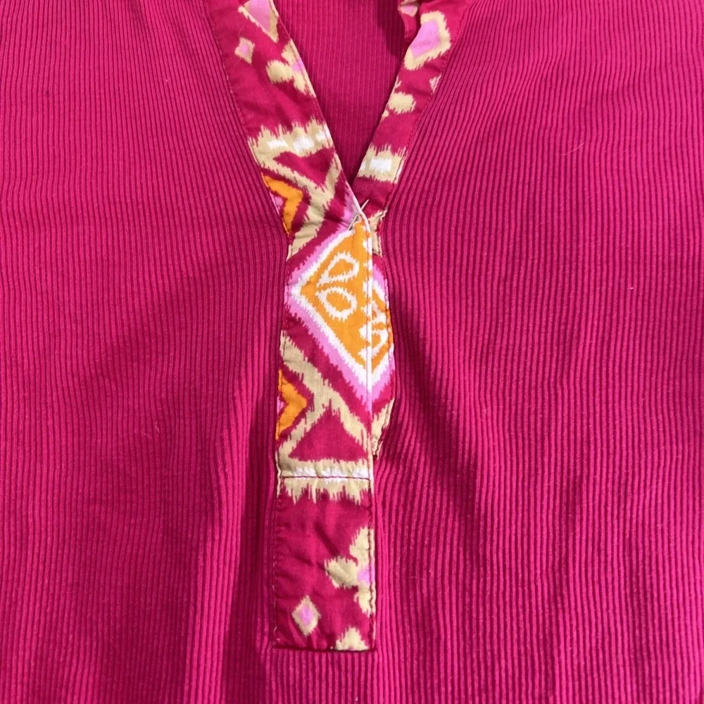 Torry Burch Top M Pink V Neck Cuffed Ribbed Balletcore Soft girl